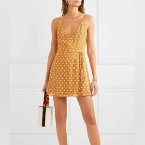 Reformation - Like New - Mustard Polka Dot VNeck Wrap Mini - Size S